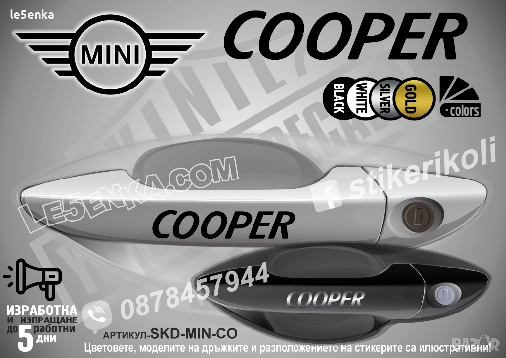 Mini COOPER стикери дръжки SKD-MIN-COO, снимка 1