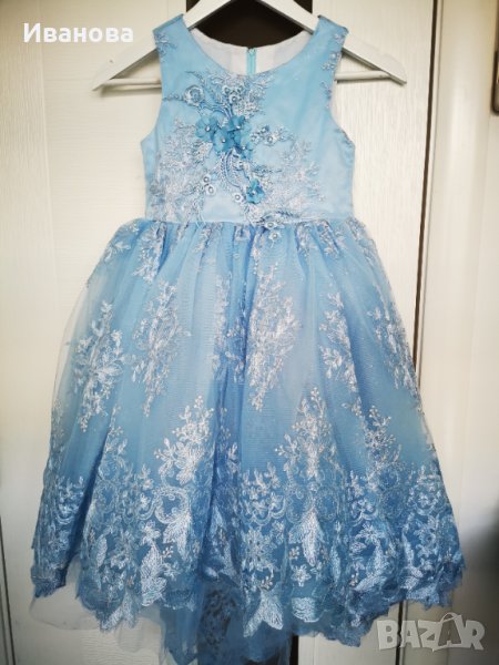 Официална рокля с дантела и тюл светло синя за момиче 8-9 г, снимка 1