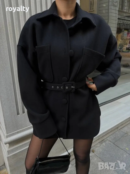 Дамско палто с коланче в два цвята, снимка 1