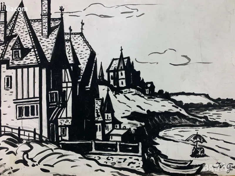 ИВАН ГЕЦОВ (1910 - 1991) - туш пейзаж, снимка 1