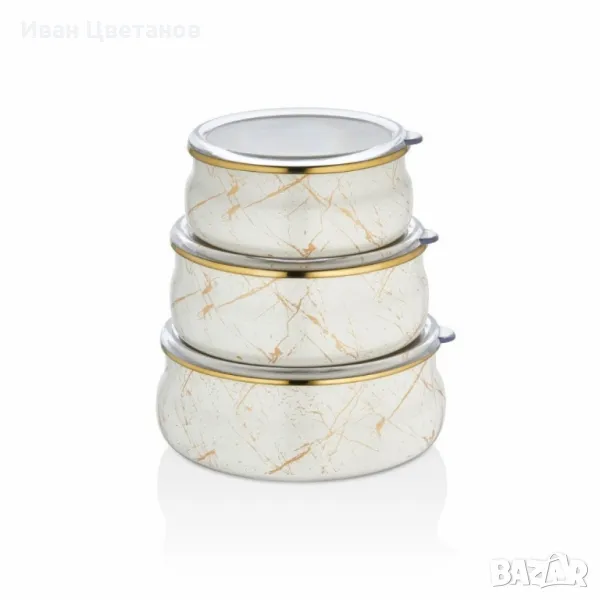 Купи за храна 3бр. Goldmann, 14/16/18см., Бежов, емайл, снимка 1