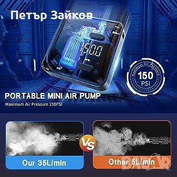 преносим въздушен компресор, 150PSI безжична въздушна помпа, снимка 1