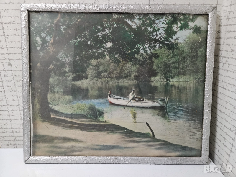 ★ █▬█ █ ▀█▀ ★ Винтидж рамкирана фотокартина – лодкаp Бургас  63х52 см, снимка 1