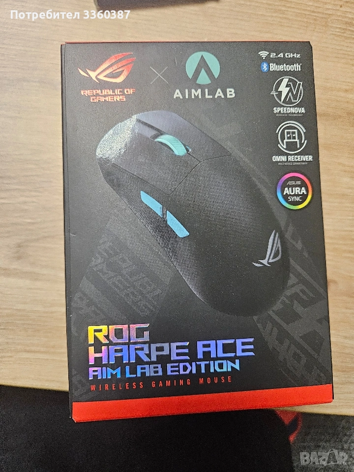 Гейминг мишка ASUS - ROG Harpe Ace Aim Lab Edition, оптична, безжична, , снимка 1