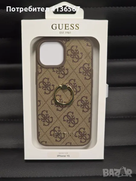 Защитен калъф Guess с метално лого PU, за iPhone14, кафяв, снимка 1