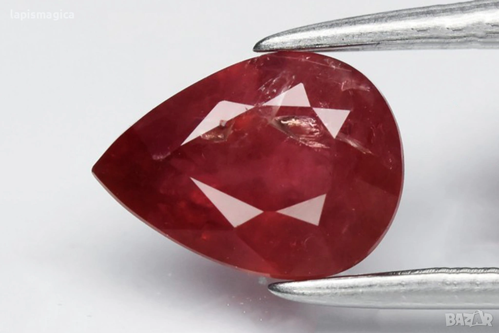 Розовочервен рубин от Малави 0.97ct нагряван 7x5.2mm капка шлифовка, снимка 1