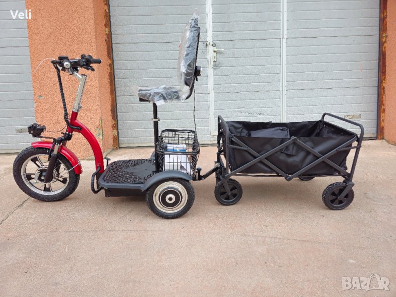 Триколка на ток с прикачено ремарке 1000W задно предаване, снимка 1