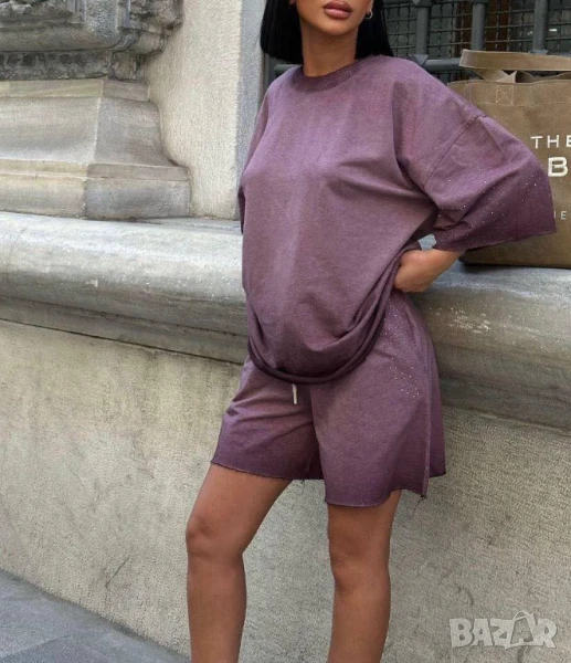 Спортен екип Baggy fit Парен памук, деликатно декориран с камъни  , снимка 1