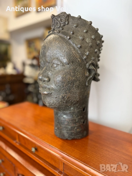 Африканско изкуство бронзова глава Бенин №7390 , снимка 1