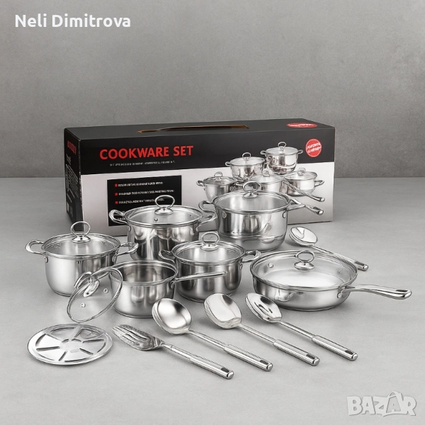 Премиум комплект съдове и прибори за готвене от неръждаема стомана – 18 части, снимка 1