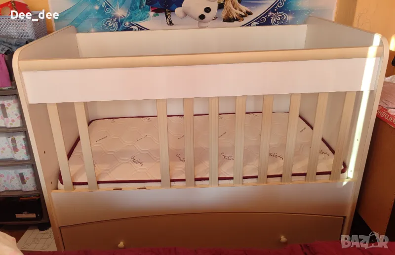 Бебешка кошара 120х60 на Мебели "Кирев" - бяла + матрак "Пиер Карден", снимка 1