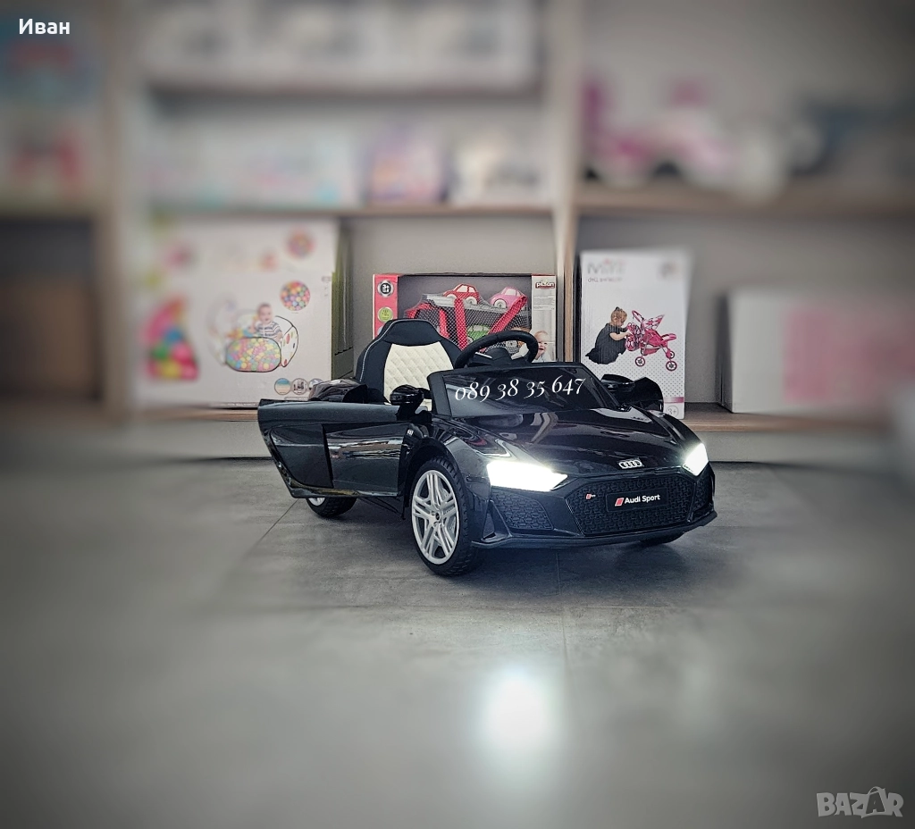 ПРОМОЦИЯ ДО 31.12!НОВО!Акумулаторна кола Audi R8 BLACK с 12V батерия,меки гуми, снимка 1