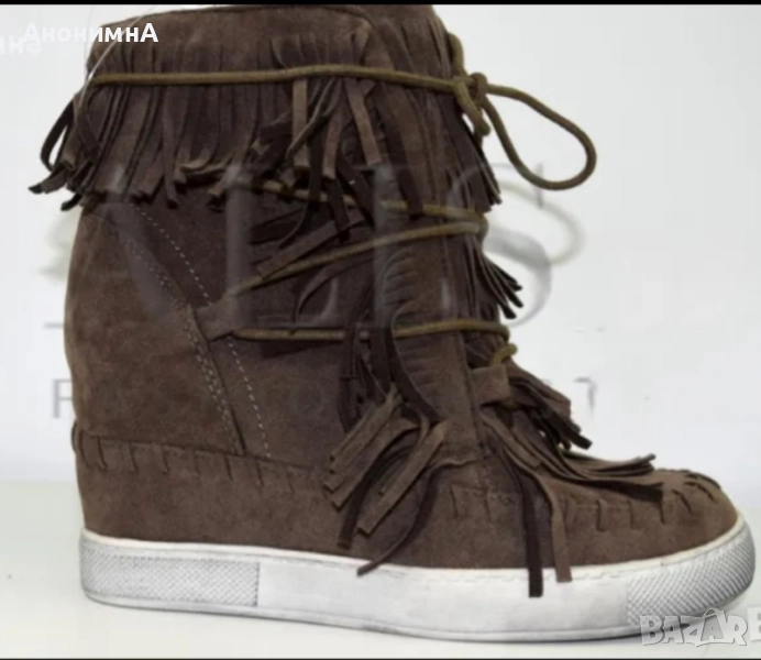 Велурени боти на платформа с ресни, снимка 1