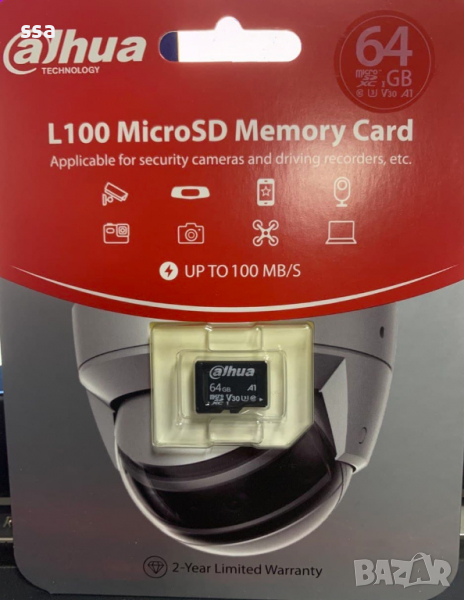 Dahua L100, 64 GB microSD карта Class 10, U3, V30 за камери и др., снимка 1