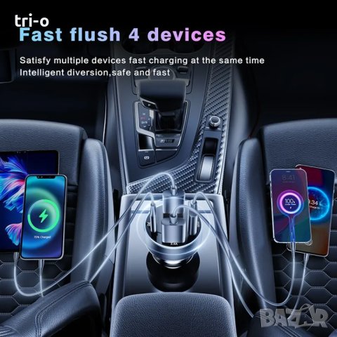 Универсално метално зарядно за автомобил 66W / 3хUSB+Type C / Fast Charging, снимка 4 - Зарядни за кола - 41853591