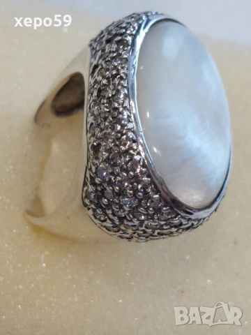 Солиден сребърен дамски пръстен с циркони и седеф-сребро 925.Ръчно изработен., снимка 6 - Пръстени - 53357512