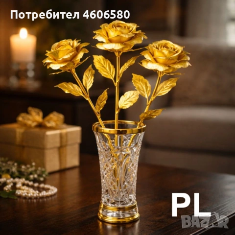 🌹 Златна Роза – Вечен подарък , снимка 4 - Изкуствени цветя - 53476374