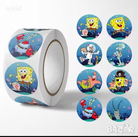 100 бр Спондж боб Спонджбоб SPONGE малки самозалепващи лепенки стикери за ръчна изработка за подарък, снимка 3 - Други - 47764197