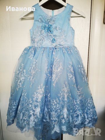 Официална рокля с дантела и тюл светло синя за момиче 8-9 г