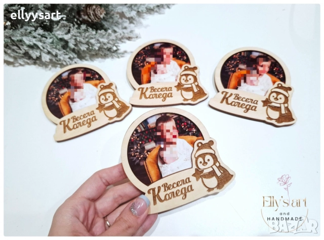 Дървени гравирани коледни магнити със снимка пингвинче