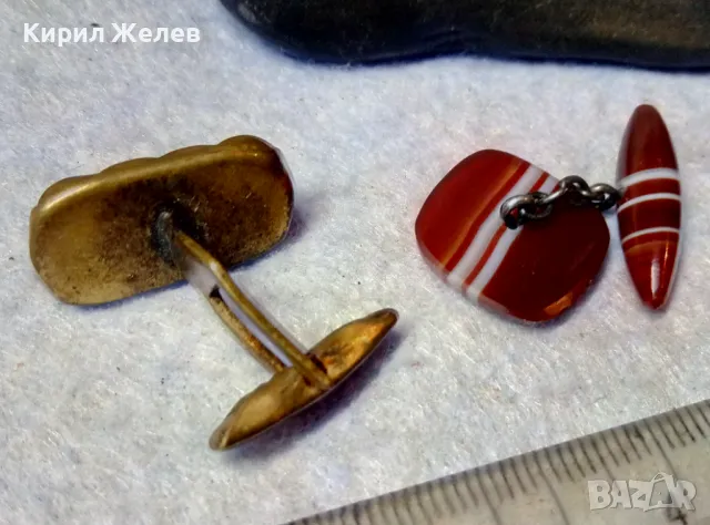 Лот 2 Стари БУТОНЕЛИ МЕСИНГОВА и от ЮВЕЛИРНО ШЛИФОВАН ПОЛИРАН ЛЕНТОВ АХАТ РЕТРО КОПЧЕТА 48814, снимка 4 - Антикварни и старинни предмети - 48818782