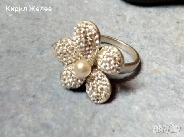 ПРЕЛЕСТЕН СРЕБЪРЕН ПРЪСТЕН ЦВЕТЕ СРЕБРО 925 с БЯЛА ПОЗЛАТА НАТУРАЛНА БЯЛА ПЕРЛА и ЦИРКОНИ 49223, снимка 6 - Пръстени - 49246467