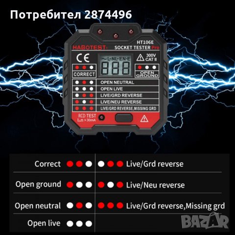 HT106 Тестер за проверка на контакти, снимка 3 - Други инструменти - 35831728