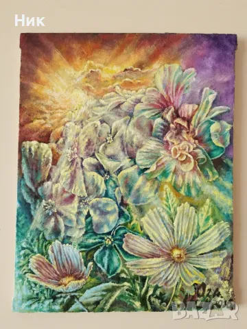 Картина върху платно с маслени бои " Цветна фантазия "  цветя, живопис , снимка 2 - Картини - 49069441