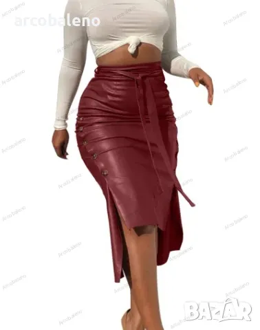 Дамска ежедневна кожена  пола със средна дължина, 3цвята , снимка 2 - Поли - 48992464