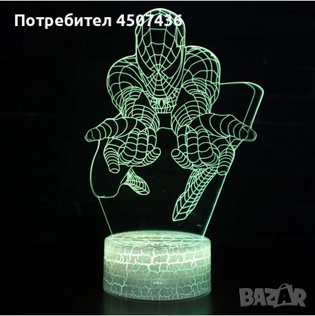 Холограмна 3D LED лампа Spider Man-дистанционно управление 16 цвята+други режими на управление , снимка 9 - Настолни лампи - 50487698