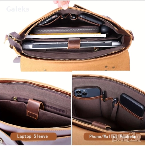 Мъжка кожена  ретро чанта “WIECZNE” Луксозна кафява Crazy Horse* кожа!, снимка 12 - Чанти - 51700203