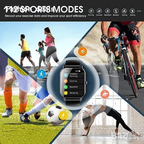 Нов Смарт часовник 1,85-инчов HD сензорен екран+2 каишки за iOS/Android Мъже Жени, снимка 6 - Смарт гривни - 41853137