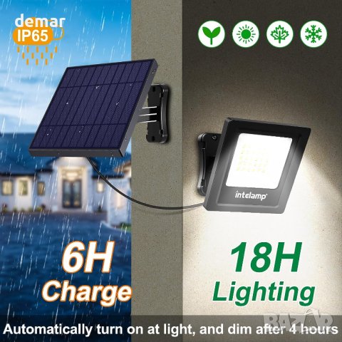 Соларни външни прожектори IP65 водоустойчиви светлини, снимка 4 - Външни лампи - 42012185