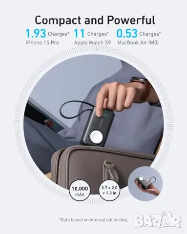 Anker MagGo Power Bank за Apple Watch, официално сертифициран 10 000 mAh с вграден USB-C кабел, снимка 6 - Външни батерии - 49866436