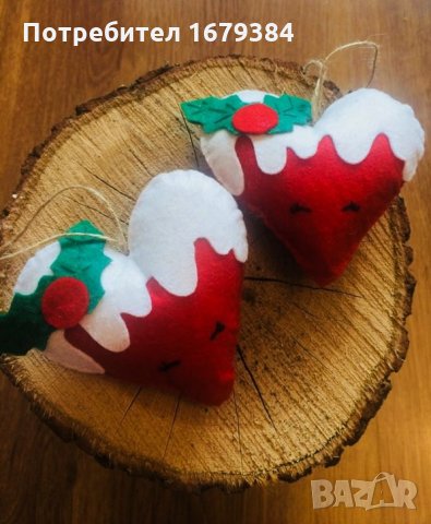 Коледна декорация сърце/ Коледни играчки сърце за елха от филц ръчна изработка, снимка 3 - Декорация за дома - 34406134