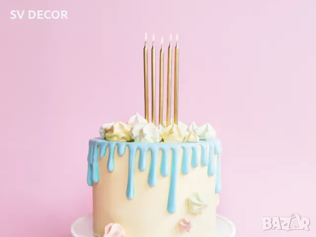 Стилни златни Свещи за Рожден Ден (12 бр./оп)