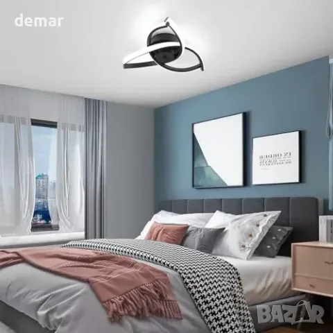 Модерна черна LED таванна лампа 30 W, 6500 K, 37 x 37 см, снимка 4 - Лампи за таван - 55827432