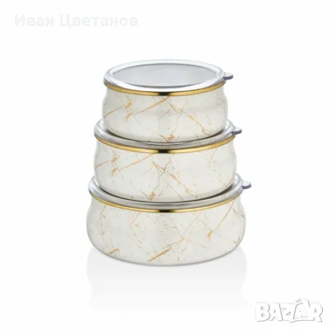 Купи за храна 3бр. Goldmann, 14/16/18см., Бежов, емайл