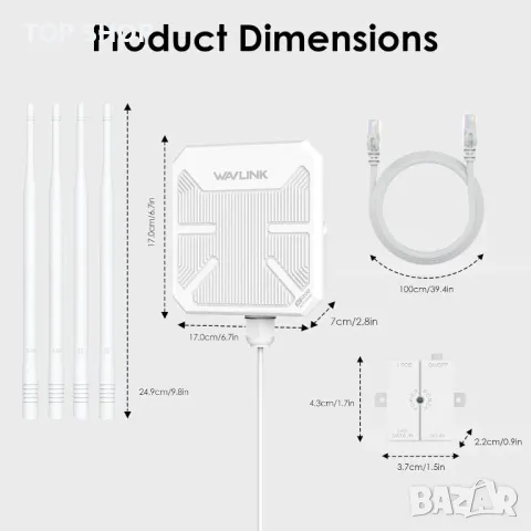 WAVLINK WiFi5 Външна безжична точка за достъп,AC1200 4x7dBi антени,PoE, снимка 8 - Рутери - 49731092