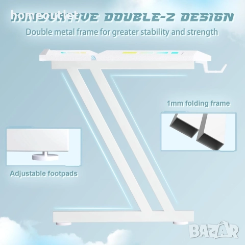 ПРОМОЦИЯ Геймърско бюро 120 см с RGB осветление, поставка за слушалки и чаша HL HDLGD-ZZLEDBU, снимка 5 - Бюра - 51616390