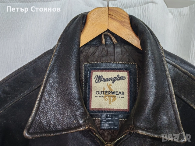 Мъжко Vintage кожено яке от естествена кожа WRANGLER р-р XL, снимка 2 - Якета - 52464296