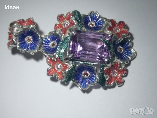 Сребърен медальон с Аметист и Сапфири, снимка 2 - Колиета, медальони, синджири - 40385804