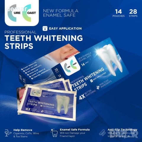 Ленти за избелване на зъби -28 броя, безопасни за емайла + аромат на мента, снимка 5 - Други - 44200254