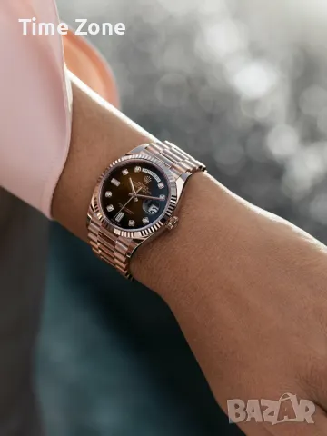 Rolex Day-Date 36mm Rose Gold Chocolate Dial Diamond Automatic Дамски Различни Варианти, снимка 10 - Дамски - 48183126