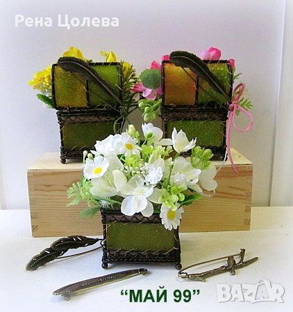 Ковчеже с цветя + брошка за шал, снимка 4 - Подаръци за жени - 53092638