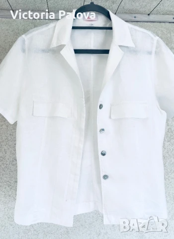 Бяла ленена риза ALESSIA LEON модерен дизайн, снимка 6 - Ризи - 50444283