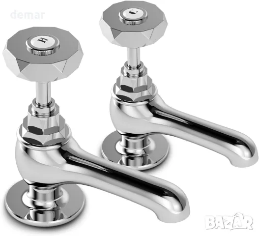 VANCOCO Хромирани месингови колонни кранове, Класически стил с кръгъл лост 1/2" кранове за мивка