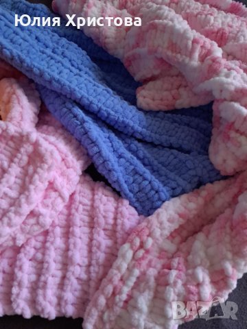 Ръчно плетено меко бебешко одеало от мерино вълна - 90 х 90 размер, снимка 15 - Спално бельо и завивки - 41806802