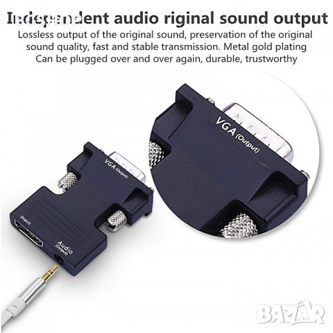 Hdmi адаптер мама към VGA татко + аудио конвертор, който поддържа 1080P сигнал, снимка 4 - Кабели и адаптери - 39919972