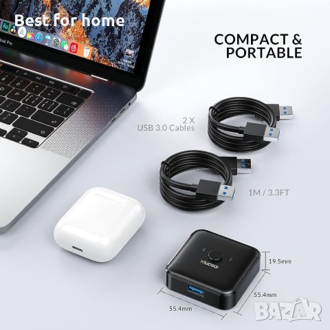 USB 3.0 селектор на превключвател USB превключвател, двупосочен с 2 броя A към A 3,3 фута кабели, снимка 2 - Друга електроника - 41945872